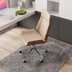 Modern Executive Chair in Faux Leather with Walnut Back