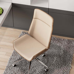 Modern Executive Chair in Faux Leather with Walnut Back