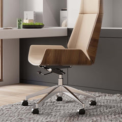 Modern Executive Chair in Faux Leather with Walnut Back