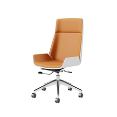 Modern Executive Chair in Faux Leather with Walnut Back