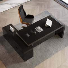 Modern Executive Chair in Faux Leather with Walnut Back