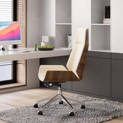 Modern Executive Chair in Faux Leather with Walnut Back