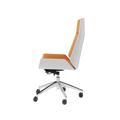 Modern Executive Chair in Faux Leather with Walnut Back