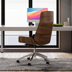 Modern Executive Chair in Faux Leather with Walnut Back