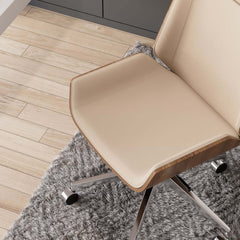 Modern Executive Chair in Faux Leather with Walnut Back