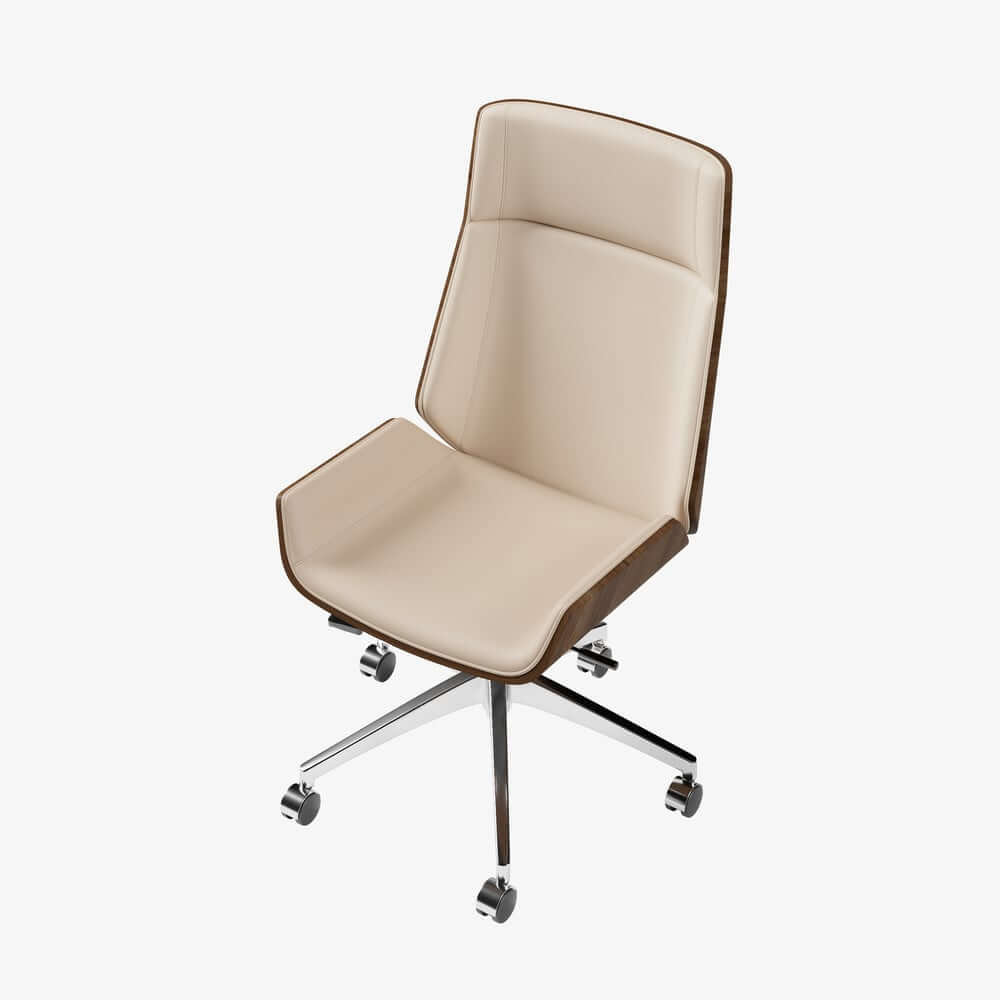 Modern Executive Chair in Faux Leather with Walnut Back