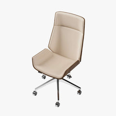 Modern Executive Chair in Faux Leather with Walnut Back