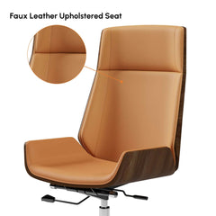 Modern Executive Chair in Faux Leather with Walnut Back