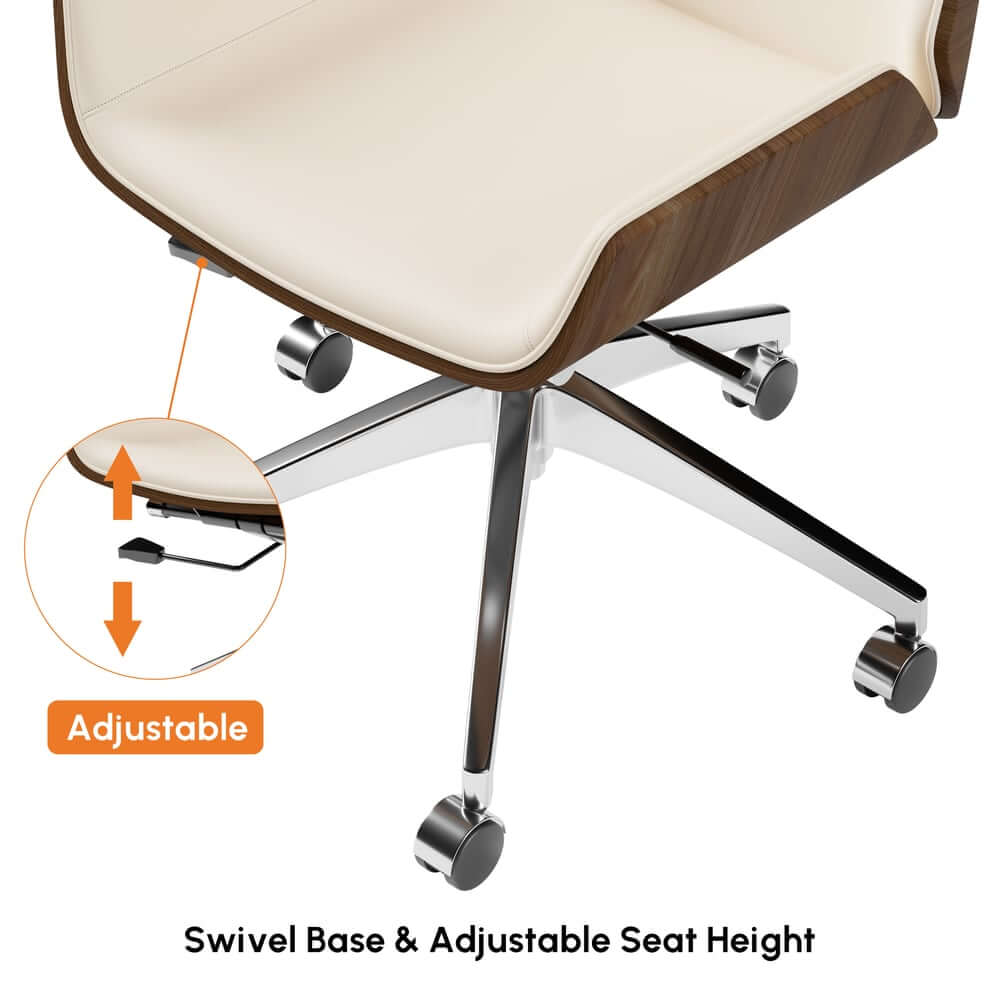 Modern Executive Chair in Faux Leather with Walnut Back