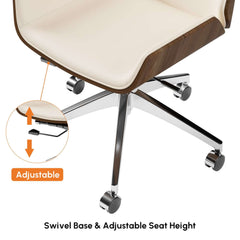 Modern Executive Chair in Faux Leather with Walnut Back