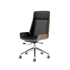 Modern Executive Chair in Faux Leather with Walnut Back