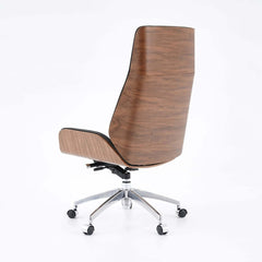 Modern Executive Chair in Faux Leather with Walnut Back