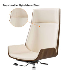 Modern Executive Chair in Faux Leather with Walnut Back