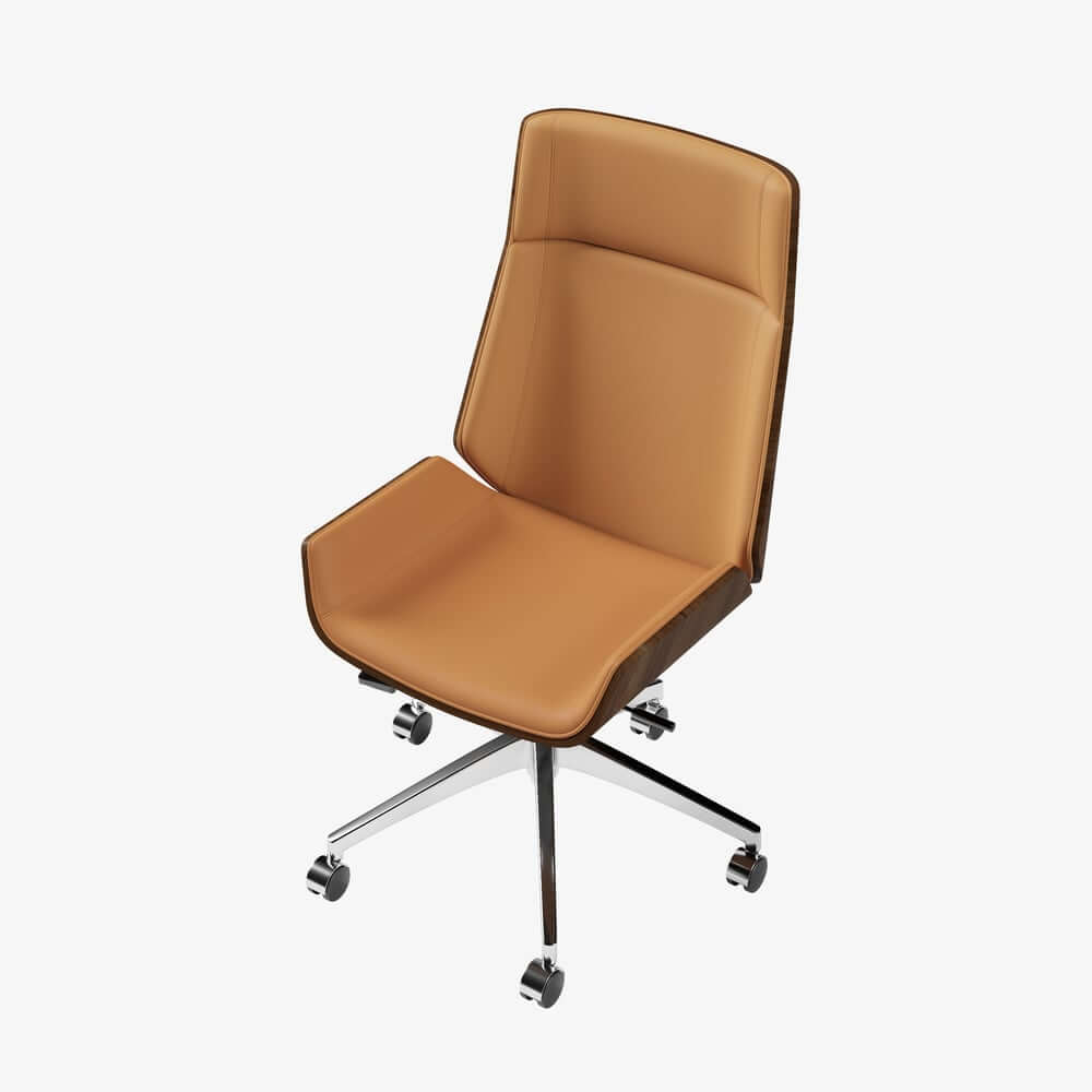 Modern Executive Chair in Faux Leather with Walnut Back