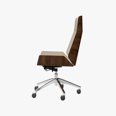 Modern Executive Chair in Faux Leather with Walnut Back
