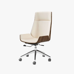 Modern Executive Chair in Faux Leather with Walnut Back
