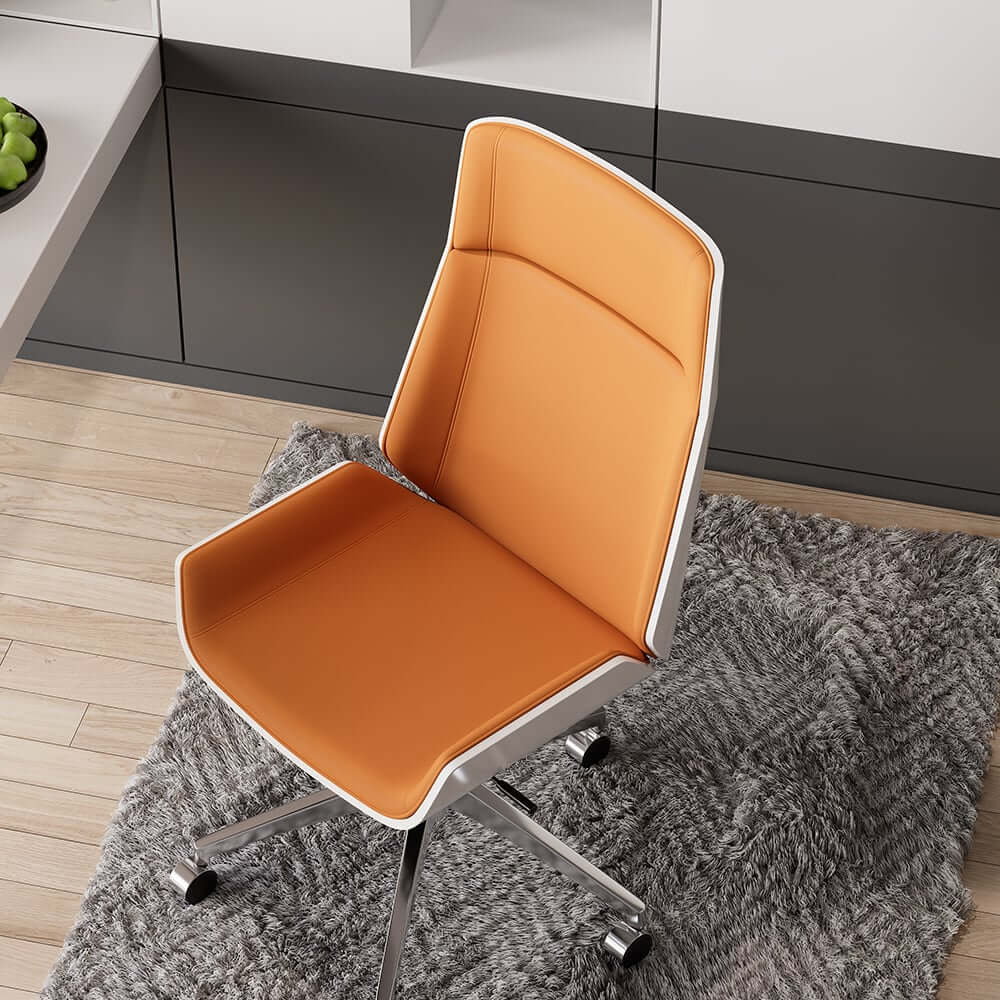 Modern Executive Chair in Faux Leather with Walnut Back