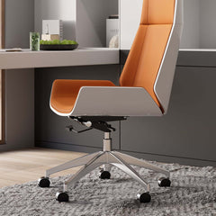 Modern Executive Chair in Faux Leather with Walnut Back