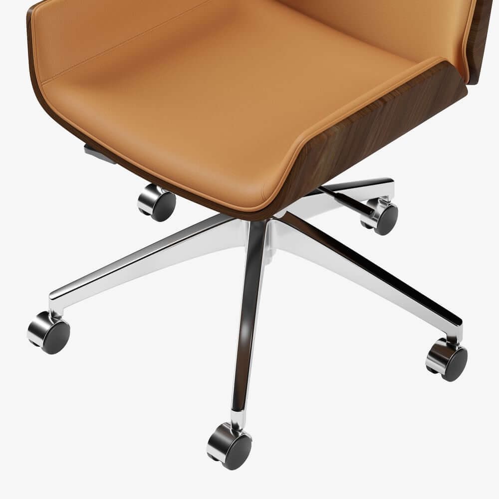 Modern Executive Chair in Faux Leather with Walnut Back