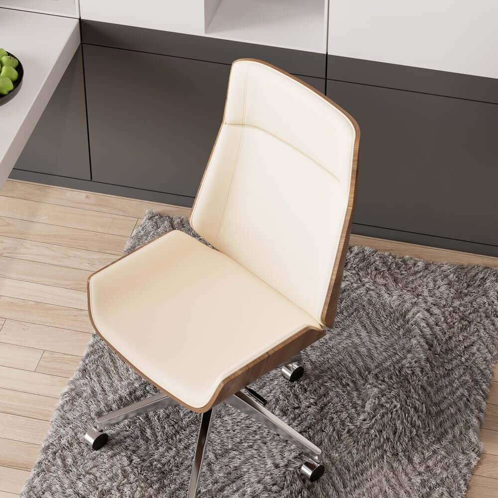 Modern Executive Chair in Faux Leather with Walnut Back