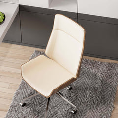 Modern Executive Chair in Faux Leather with Walnut Back