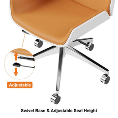 Modern Executive Chair in Faux Leather with Walnut Back