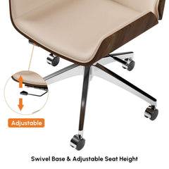 Modern Executive Chair in Faux Leather with Walnut Back