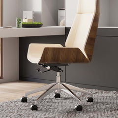 Modern Executive Chair in Faux Leather with Walnut Back