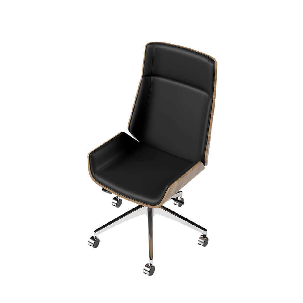 Modern Executive Chair in Faux Leather with Walnut Back