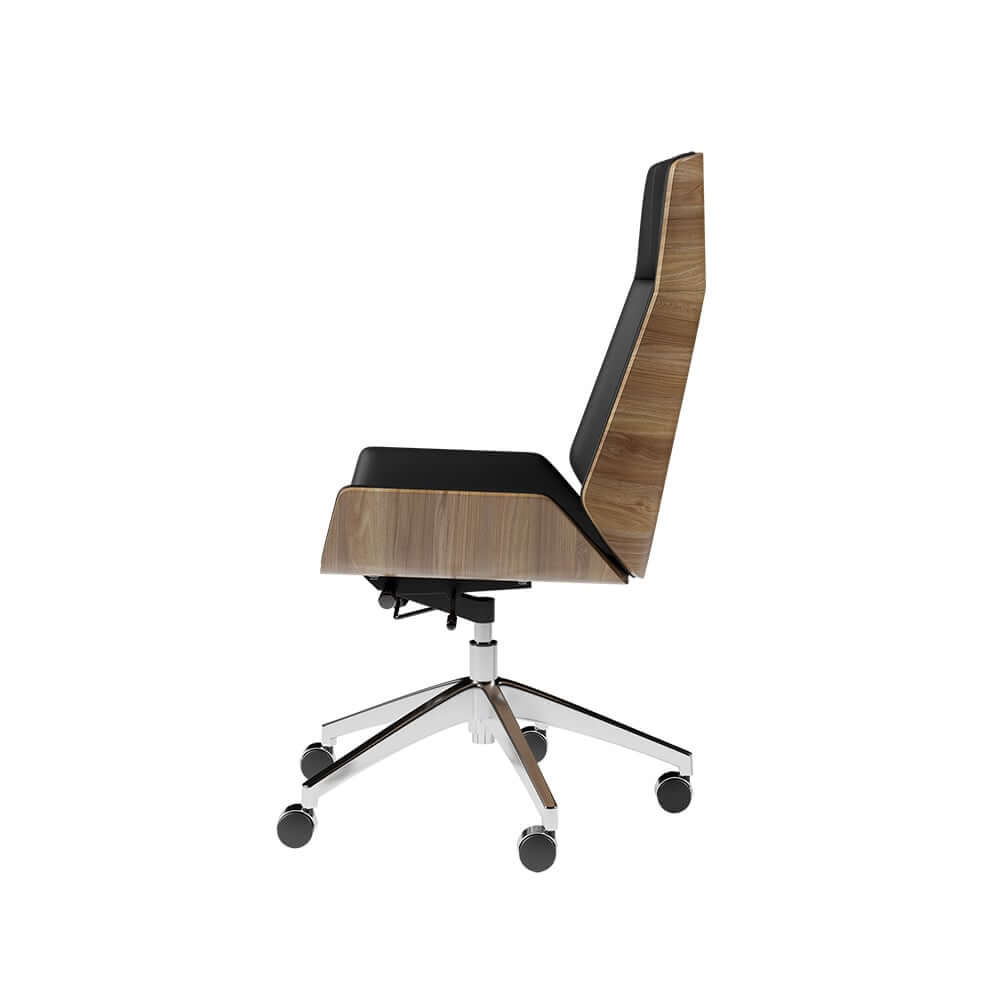 Modern Executive Chair in Faux Leather with Walnut Back