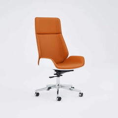 Modern Executive Chair in Faux Leather with Walnut Back