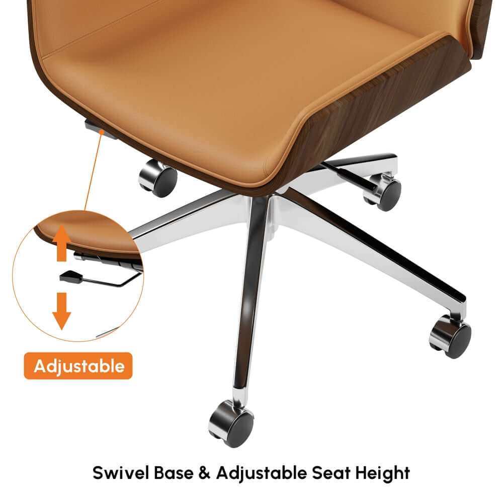 Modern Executive Chair in Faux Leather with Walnut Back