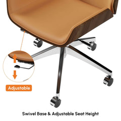 Modern Executive Chair in Faux Leather with Walnut Back