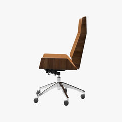 Modern Executive Chair in Faux Leather with Walnut Back