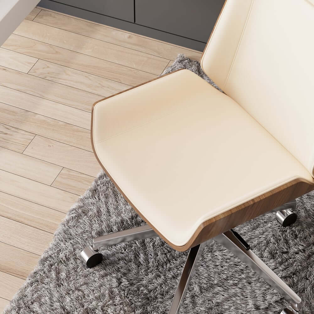 Modern Executive Chair in Faux Leather with Walnut Back