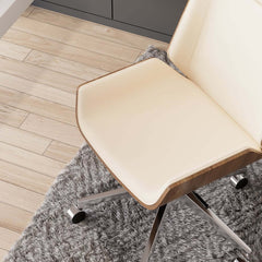 Modern Executive Chair in Faux Leather with Walnut Back