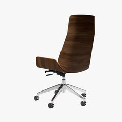 Modern Executive Chair in Faux Leather with Walnut Back