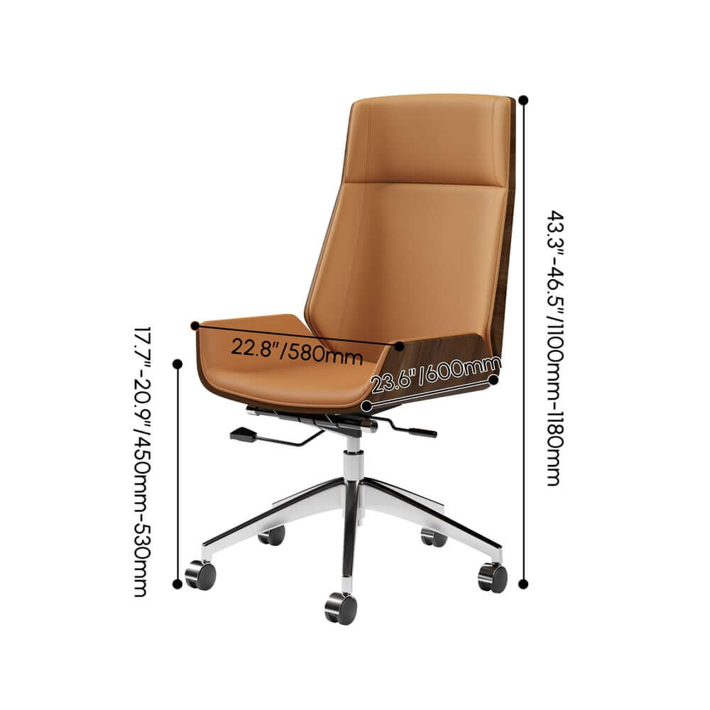 Modern Executive Chair in Faux Leather with Walnut Back Dimensions
