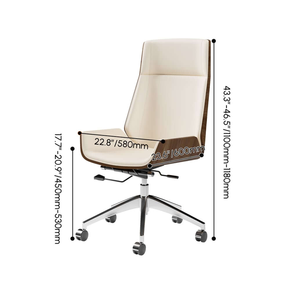 Modern Executive Chair in Faux Leather with Walnut Back Dimensions