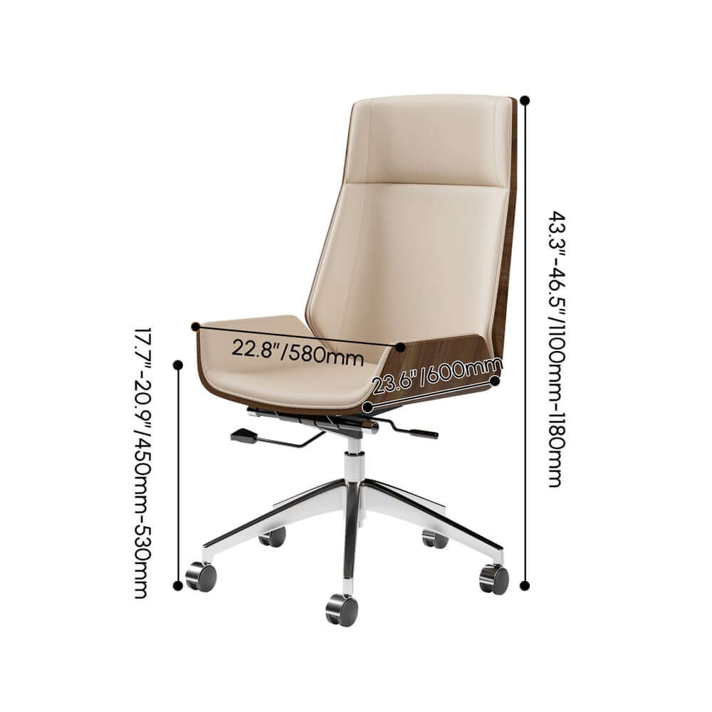 Modern Executive Chair in Faux Leather with Walnut Back Dimensions