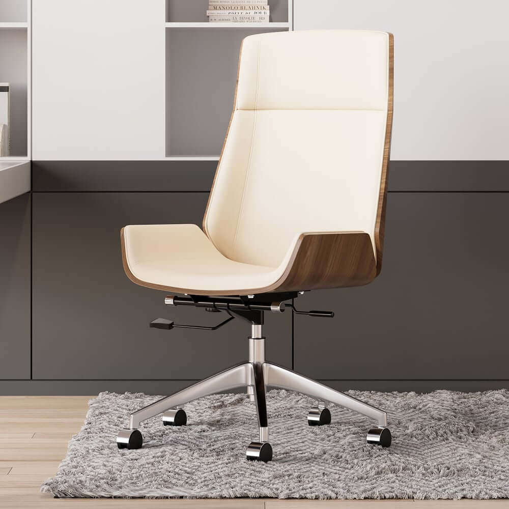 Modern Executive Chair in Faux Leather with Walnut Back Main Product Image