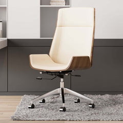 Modern Executive Chair in Faux Leather with Walnut Back Main Product Image