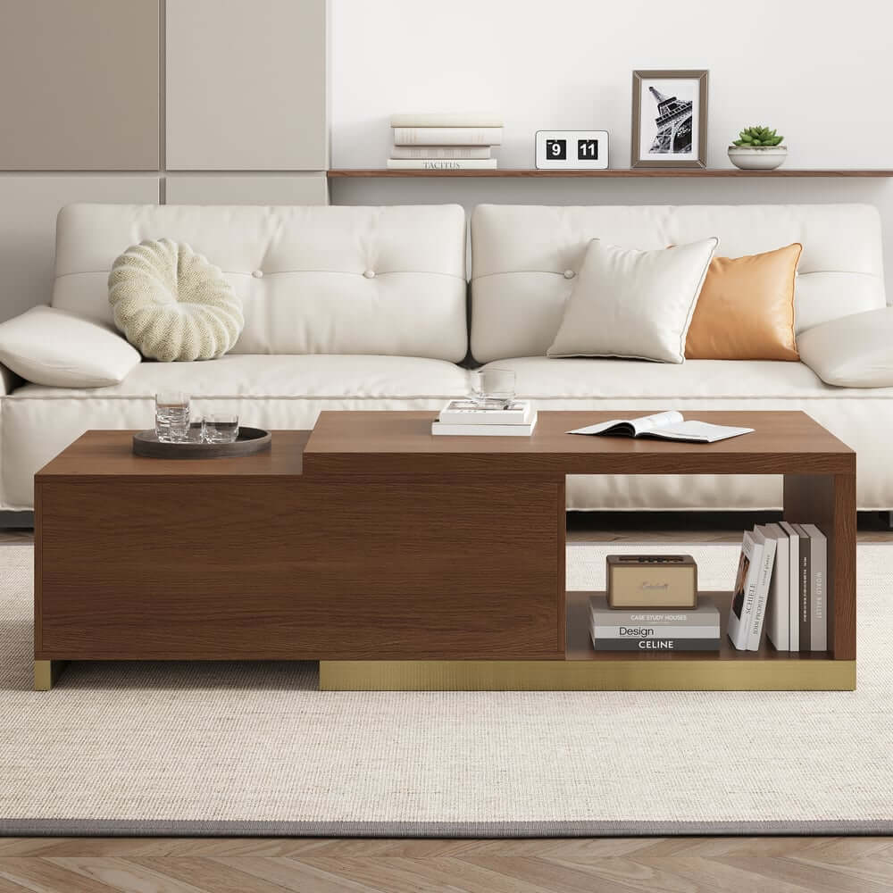 Modern Extendable Coffee Table With Gold Base