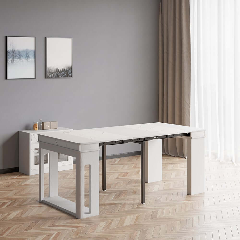 Modern Extendable Dining Table With Walnut Metal Base