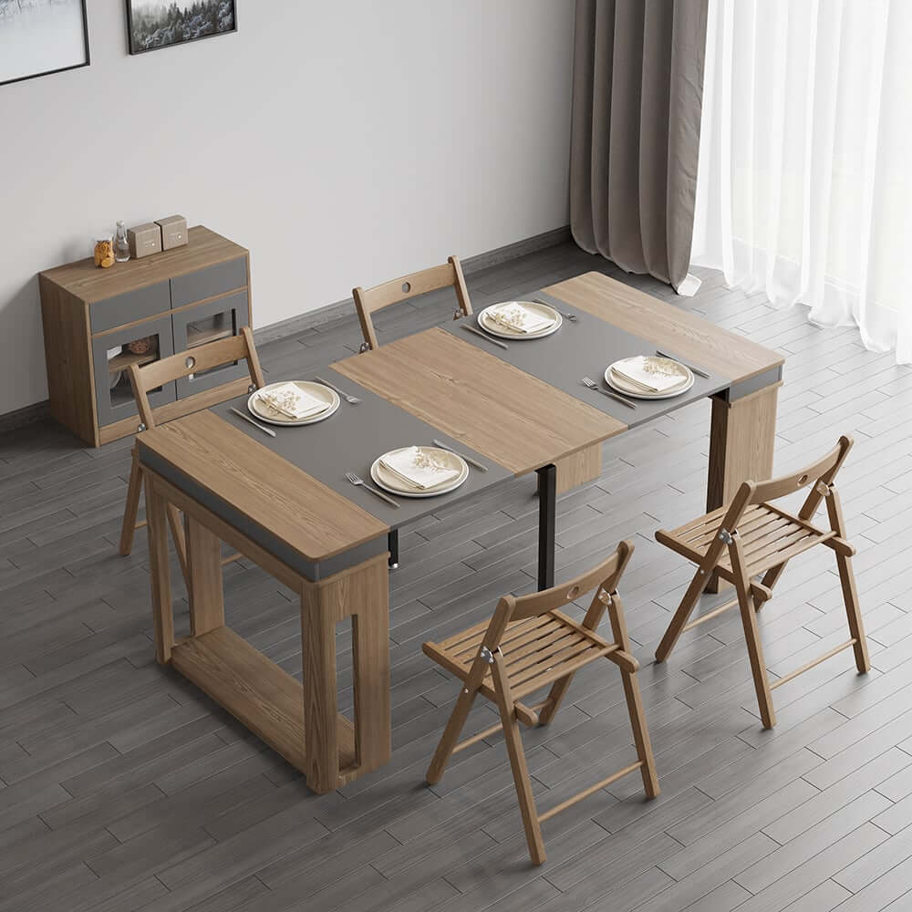 Modern Extendable Dining Table With Walnut Metal Base