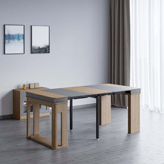 Modern Extendable Dining Table With Walnut Metal Base