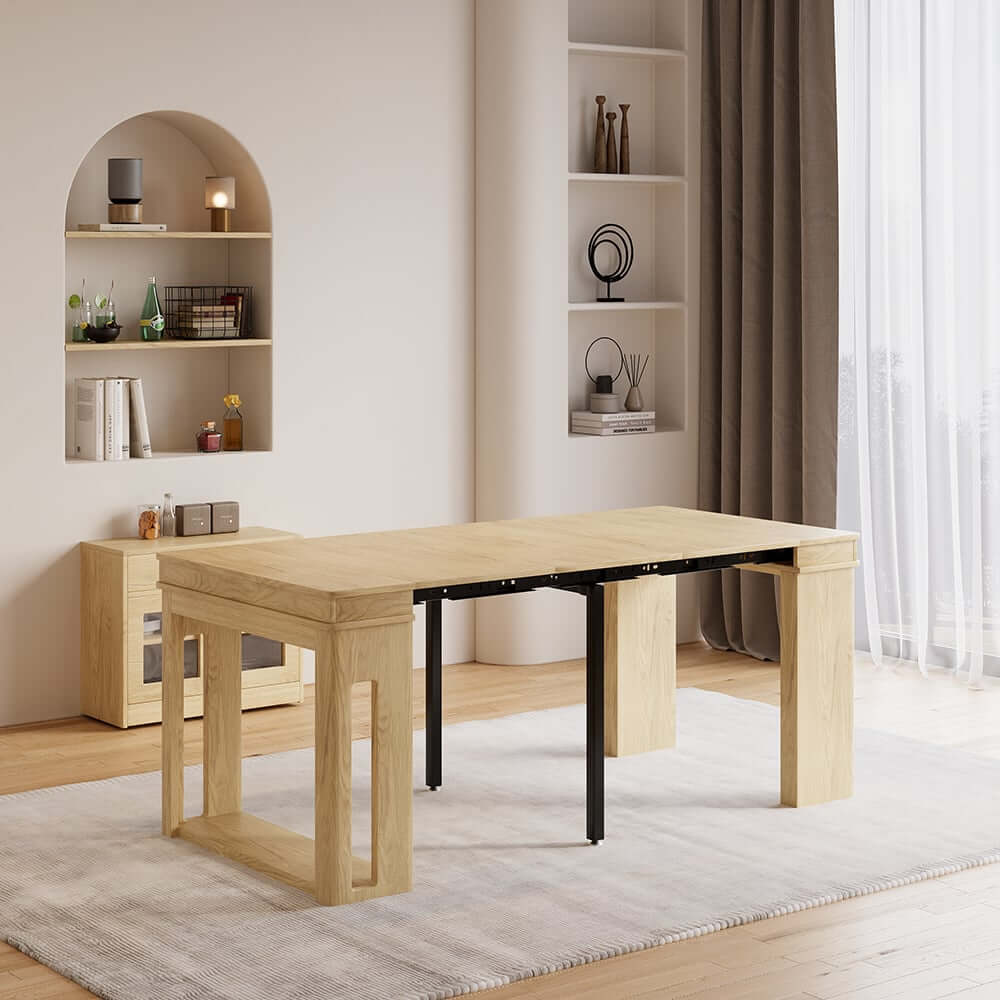 Modern Extendable Dining Table With Walnut Metal Base