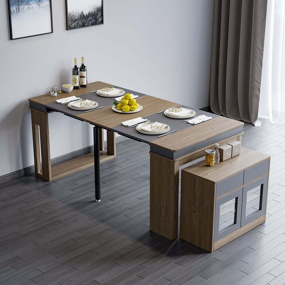 Modern Extendable Dining Table With Walnut Metal Base Main Product Image