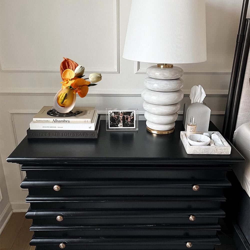 Modern Fabric Faux Floral Arrangement with Clear Glass Planter