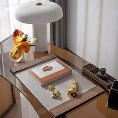 Modern Fabric Faux Floral Arrangement with Clear Glass Planter